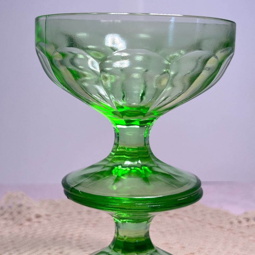 Vaseline Sherbet Glasses Depression Glass Optic Panel 3 inch